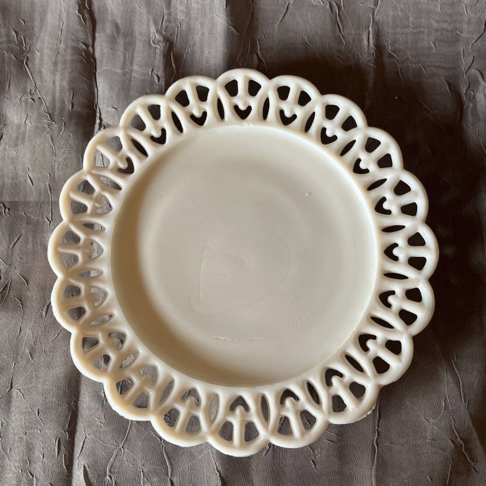 Westmoreland Glass Wicker Edge Milk Glass Salad Plate 7 1/4" Elegant Glassware